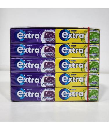 Wrigley's Extra Sugar Free Chewing Gum 10 Pieces | 15 x Blueberry Flavour & 15 x Apple Flavour