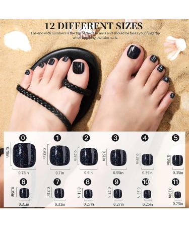 FANDAMEI 12 Colors 288PCS Press on Toe Nails Set - Short Square, Glitter & Glossy False Toenails | French Tip for Summer Nail Art - Buy Online on SooperMarket.com