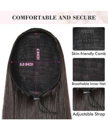 REECHO 28 Long Straight Dark Brown Synthetic Drawstring Ponytail Extension for Women - Buy Online on SooperMarket.com