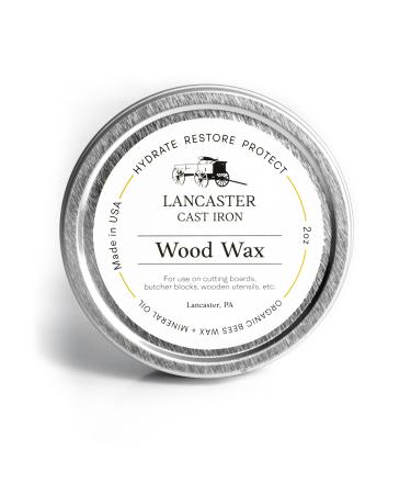 Lancaster Cast Iron Wood Wax for Spoons, Cutting Boards, and Butcher Blocks - 2 oz Beeswax and Mineral Oil Conditioner and Wood Butter - Made in USA