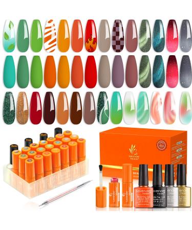 Lavender Violets 25 Pcs Gel Nail Polish UV Blooming Gel/Base/Glossy/Matte Top Coat Dotting Drawing Brush Manicure Hermes Orange Nude Spring Green Colour Changing Cat Eye Effect Magnets Varnish C404 Magic Spirit