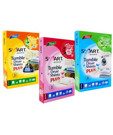 Smart aroma laundry dryer towels - makes the fabrics softer - give a long -lasting and fresh fragrance - make ironing (Sweet Rose + Summer Fresh + Spring Fresh 3 x 32 pieces) Sweet Rose + Summer Fresh + Spring Fresh 32 pieces (3 Pack)