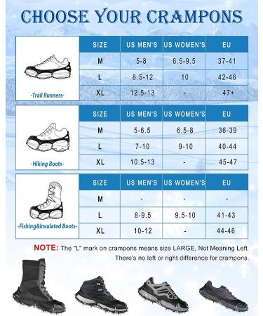 Roohiseng Ice Cleats Crampons - 24 Stainless Steel Spikes - Anti-Slip Traction for Boots & Shoes - Ideal for Hiking, Fishing, Walking, Climbing - Men & Women - Large Size - Buy Online on SooperMarket.com