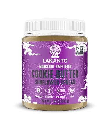 Lakanto Sugar Free Cookie Butter Sunflower Spread - Sweetened with Monk Fruit Sweetener, Keto Diet Friendly, 3 Net Carbs, Vegan, Non GMO, Sandwiches, Toast, Smoothies, Cereal, Oatmeal, More - 10 oz