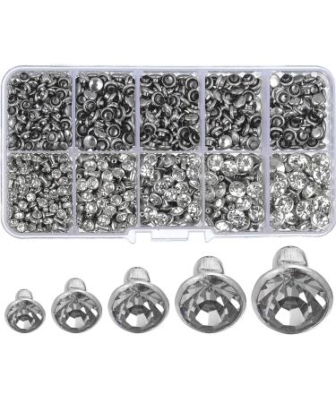 500 Sets Cz White Clear Crystal Rivets Rapid Rhinestone Silver Color Stud Rivets fit for DIY Leather-Craft and Garment (Mixed 01)