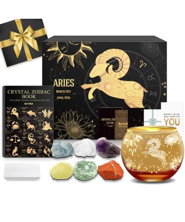 Aovila Aries gifts for women Aries Tealight Holder Candleline Core Stand Crystals Gift Box Set Sodic Sign Astrology Gifts Birthday Gifts For Women Mama Best Friends Aries with Tealight Holder