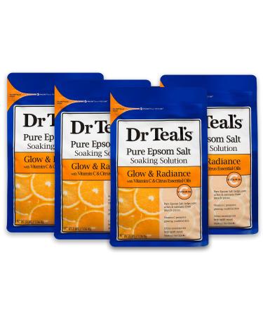 Dr Teal's Pure Epsom Salt Soak, Glow & Radiance with Vitamin C & Citrus Essential Oils, 3 lbs (Pack of 4)