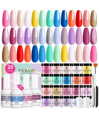 Saviland 29 Pcs Dip Powder Nail Kit Starter - 20 Colors Love of Sakura Dipping Powder and Dip Liquid Set with Base Top Coat Activator Brush Saver for DIY at Home and Salon…