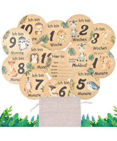 Funmo 15-Piece Baby Monthly Milestone Cards Double Sided Wooden Prop for Newborn Photography and Birth Announcements - Buy Online on SooperMarket.com