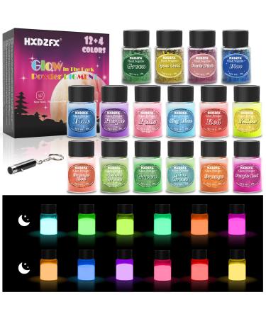 Glow in The Dark Pigment Mica Powder - 12 Colors Luminous Powder 20g/0.7oz and 4 Colors Flash Sequins- Luminous Powder Safe Non-Toxic for Slime Nails Acrylic Paint Halloween Fine Art and DIY Crafts