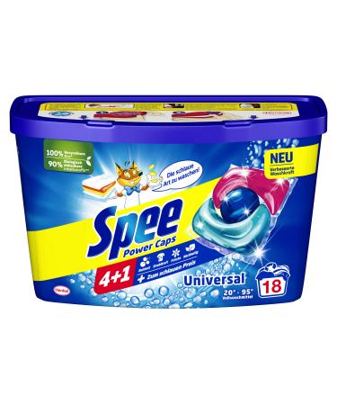 Spee Power Caps Universal 4 + 1 (18 loads) - Heavy-Duty Detergent for Light and White Laundry - Made in Germany