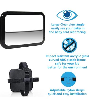 Almineez Large Shatterproof Baby Mirror - Wide Rear View & Fully Adjustable Tilt - Anti-Wobble Straps for Car Back Seat Safety - Buy Online on SooperMarket.com