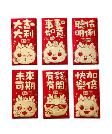 Perfeclan 6 Pieces New Year Red Envelopes Red Packet Greeting Card Envelopes Red Pocket 2024 Hong Bao for Spring Festival B Style B