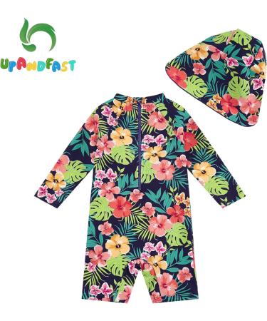 UPF 50+ Navy Flower Baby Girls Swimsuit with Snap Bottom | 12-18 Months | UV Sun Protection - Buy Online on SooperMarket.com