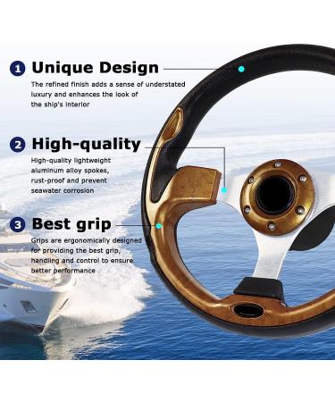 12.4 inch MOTAFAR Boat Steering Wheel - Anti-Slip PU Carbon Fiber, 3/4 Tapered Shaft, for Marine Boats, Yacht, Pontoon (5156-Brown) - Buy Online on SooperMarket.com