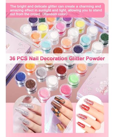 Acrylic Nail Kit with Drill and Lamp: 3 Colors 30G Acrylic Powder Nail Set - 36 Colored Glitter Powder Nail Art Tools Extension Kits Full Set for Beginners - Buy Online on SooperMarket.com
