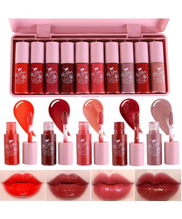10 Colors Korean Lip Gloss Mini Lip Tint Stain Set  Long lasting Water Lip Stains  High Pigment Moisturizing Mini Liquid Lipstick  Glitter Lip Gloss 1 Fl Oz (Pack of 1) Lip Glosses