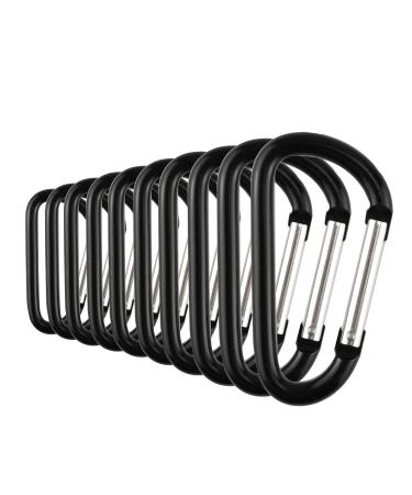 Temlum aluminum carabin hook 3.8/4.8/5.8/6/7 cm clip d shape of the carabiner set carabiner with snapping lock for camping hiking travel key follower black (10 pieces) 5.8 cm/2 3 in black