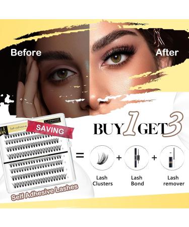 Lankiz Self-Adhesive Eyelashes - 160pcs No Glue Required 40D D Curl DIY Eyelash Extensions Reusable Pre-Glued Individual Lashes - Buy Online on SooperMarket.com