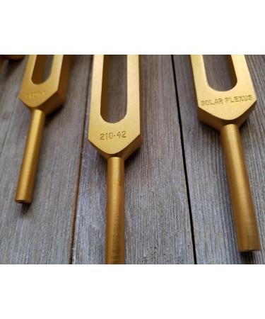 8 Gold Chakra Unweighted Tuning Fork Therapy Energy Healing with Mallet Velvet Pouch - Buy Online on SooperMarket.com
