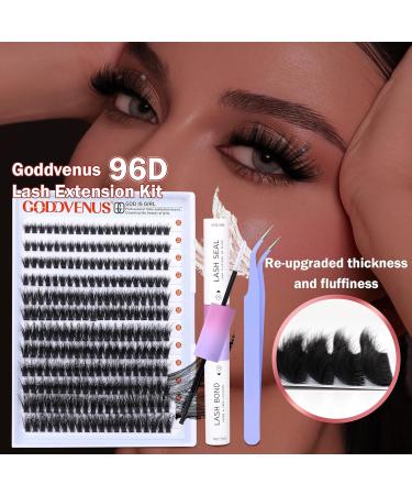 Goddvenus Eyelash Extension Kit Fluffy Individual Eyelashes Kit 20mm D Curl Russian Cluster Lashes Thick Eyelash Clusters Kit with Lash Individuals Bond and Seal Eyelash Applicator D-96D - Buy Online on SooperMarket.com