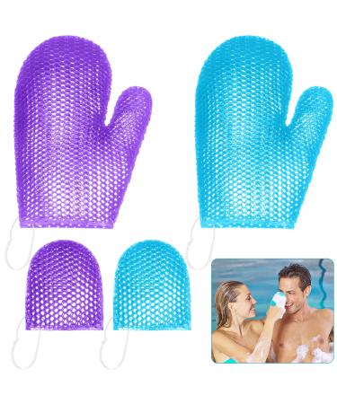 4 Pcs Honeycomb Exfoliating Scrubber Set Spa Bath Mitt Cells Facial Sponges Exfoliating Body Scrubber Face Sponges Body Exfoliator Glove Face Exfoliator Scrubber Sponge for Spa Shower  Blue  Purple