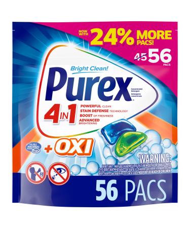 Purex 4-in-1 + OXI Laundry Detergent Pacs Fresh Morning Burst 56 Count Fresh Morning Burst 56 Count (Pack of 1)