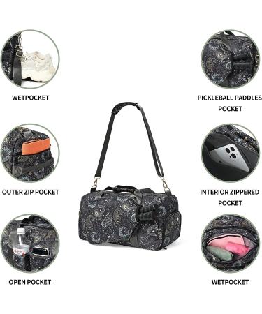 Boulder Bee Premium Pickleball Bag for Women | Blue Cashew Flower Design | Hand/Shoulder Gym Bag with Water Bottle Holder | Racquet/Paddle Holder Duffel Bag - Buy Online on SooperMarket.com