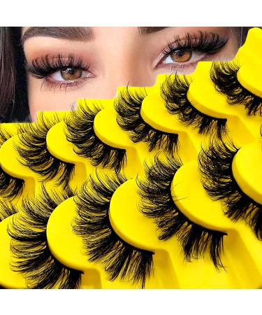Heracks 7 Pairs Faux Mink False Eyelashes D Curl Cat Eye Fluffy Volume Reusable Handmade Vegan & Cruelty Free (YH02) 7Y-Dcurl-YH02