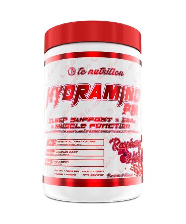 Hydramino PM - Natural Sleep Aid Powder & Muscle Recovery Supplement - EAA + BCAA Night-time Sleep Support | Relaxation & Calming Supplement | Helps with Jet Lag Deep Sleep & Muscle Building | Valerian Root GABA Melatonin Magnesium & More | Raspberry Hibi