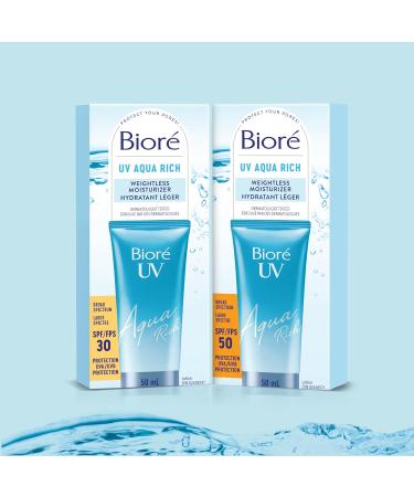 Bior UV Aqua Rich Weightless Moisturizer with SPF 50 | Dermatologist Tested Face Cream with Invisible UV Protection | 50mL - Buy Online on SooperMarket.com