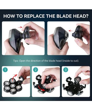 Kensen 7D Blade Replacement Heads - 7 Electric Shaver Heads for Bald Men - Wet/Dry Compatible - Waterproof Razor - Compatible with Many Models - Buy Online on SooperMarket.com