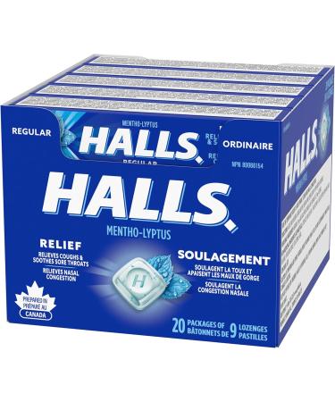 HALLS Regular Cough Drops Throat Lozenges Sore Throat Relief Mentho-Lyptus 9 Lozenges Cough Drops Regular 9 Count (Pack of 20) - Buy Online on SooperMarket.com