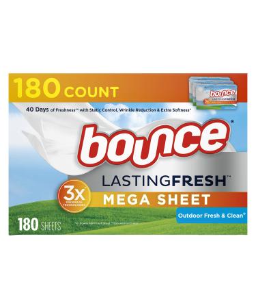 Bounce Lasting Fresh Mega Fabric Softener Dryer Sheets, Outdoor Fresh & Clean for Long Lasting Freshness, 180ct Dryer Sheets(180 count)