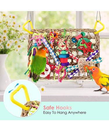 KATUMO Bird Foraging Wall Toy with Edible Seagrass Mat and Chewing Toys - Ideal for Lovebirds, Finch, Parakeets, Conure, Cockatiel - Buy Online on SooperMarket.com