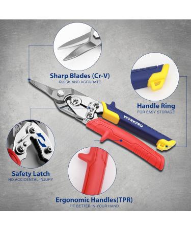 WORKPRO 10" Tin Snips Straight Cr-V Steel Aviation Snips Compound Snips for Cutting Aluminum & Metal Sheets or as Household Scissors - Buy Online on SooperMarket.com
