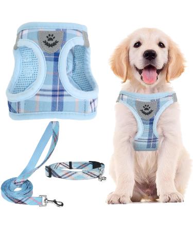 PUPTECK Dog Harness Small Dog with Collar and Lead Set Step-in No Pull Puppy Cat Harnesses for Daily Walking Blue M M: Chest girth: 40.6-45.7cm Collar: 30-40cm Blue