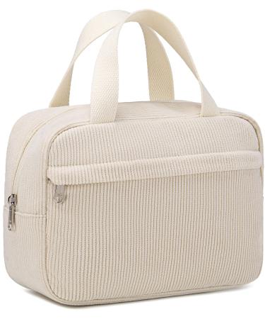 Makeup Bag for Women Girls Cute Corduroy Travel Cosmetic Tote Large Make Up Organizer Toiletry Bags Zipper Pouch Purse Corduroy-Beige