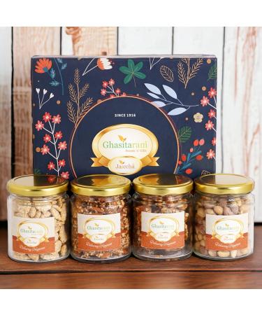 Ghasitaram Gifts Jaiccha Lohri Sweets Gachak hampers Lohri 4 jar Box of revadi til Almonds chikki and Peanuts