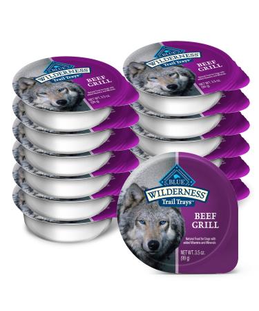 Blue Buffalo Wilderness Trail Trays High Protein, Natural Adult Wet Dog Food, 3.5-oz Cups Beef Grill 3.5 Ounce (Pack of 12)