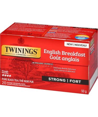 Twinings English Breakfast Extra Strong Individually Wrapped Tea Bags | Caffeinated Intensely Bold Smooth Full-Bodied Taste of Pure Black Tea | 20 Count (Pack of 6) | Enjoy Hot or Iced English Breakfast Strong 20 Count (Pack of 6) - Buy Online on SooperMarket.com