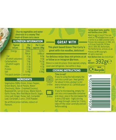 Princes Plant Based Vegetable Green Thai Curry 392g (Pack of 6) - Buy Online on SooperMarket.com