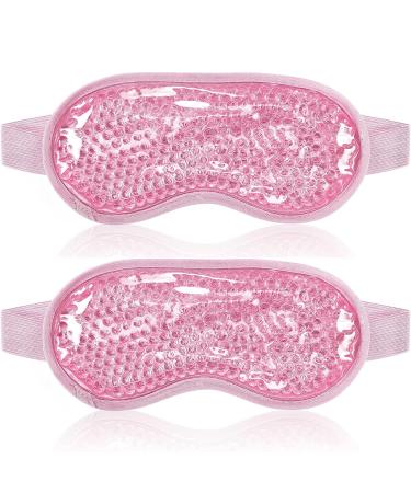 Cooling Eye Mask Gel Eye Mask 2 Pack Sleeping Mask with Plush Backing for Headache Puffiness Migraine Stress Relief 2 Eye Mask - Pink