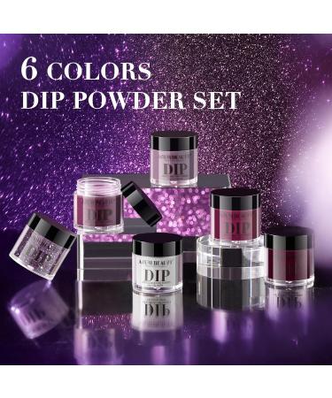 AZUREBEAUTY Dip Powder Nail Set - 6 Colors Fall Winter Purple Rose Red Glitter | DIY Salon Manicure Kit No Nail Lamp Needed - Buy Online on SooperMarket.com