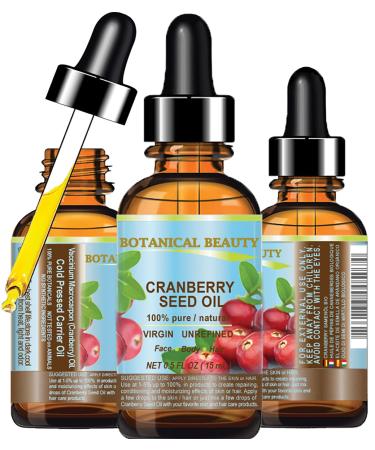 CRANBERRY SEED OIL 100% Pure Natural Unrefined Virgin Cold Pressed Carrier Oil. 0.5 fl.oz - 15 ml. for Face Skin Body Hair Lips Nails Anti - Aging Face Oil by Botanical Beauty