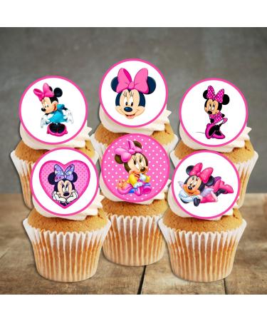 PRECUT Minnie Cupcake Toppers Pink Theme Premium Thickness SWEETENED VANILLA - wafer card cake decorations (24)