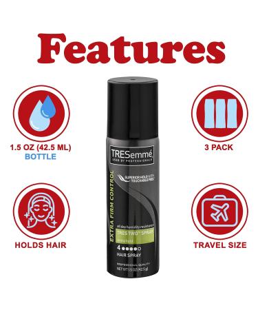 Tresemme Travel Size Hair Spray 3 Pack Tres Two Spray Extra Hold Styling Hair Spray with All Day Humidity Resistance Extra Firm Control Hairspray 1.5 oz Each - Buy Online on SooperMarket.com