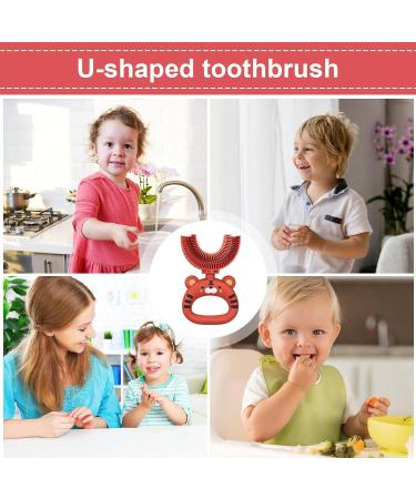 U-Shaped Silicone Toothbrush for Kids - Cartoon Tiger Design | Soft Brush Head for Full Mouth Cleaning | Red | 1 Pack - Buy Online on SooperMarket.com
