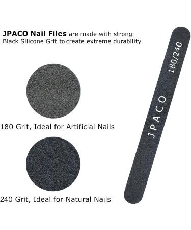 JPACO Nail Files 180 240 Grit Double Sided Emery Board Set - 12 Pack | For Natural, Acrylic, Poly Nail Gel Nails | Washable & Professional Manicure Tools - Buy Online on SooperMarket.com