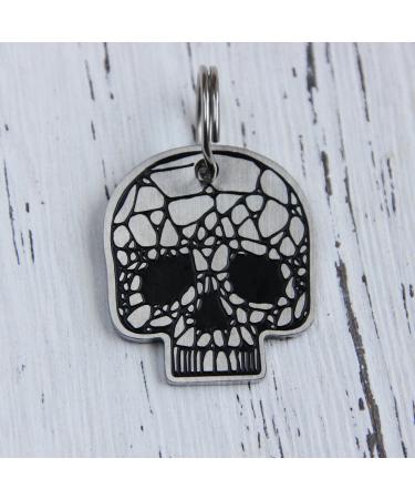 Dog brands with engraving personalized skull design animal brand spirit skull custom name brand double -sided engraving for dogs and cats funny & cool animal name tags for collar (silver)